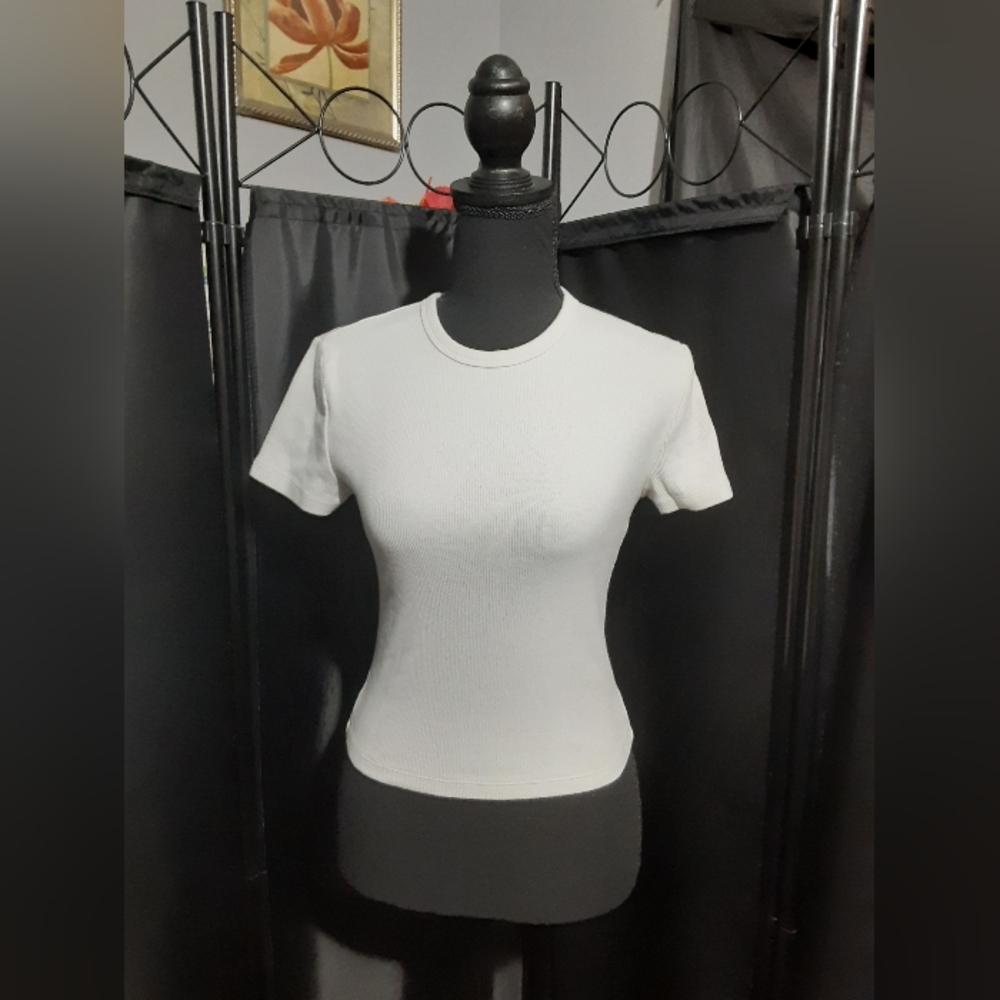 Abercrombie & Fitch Crop White Fitted Short Sleeve Top Size Small